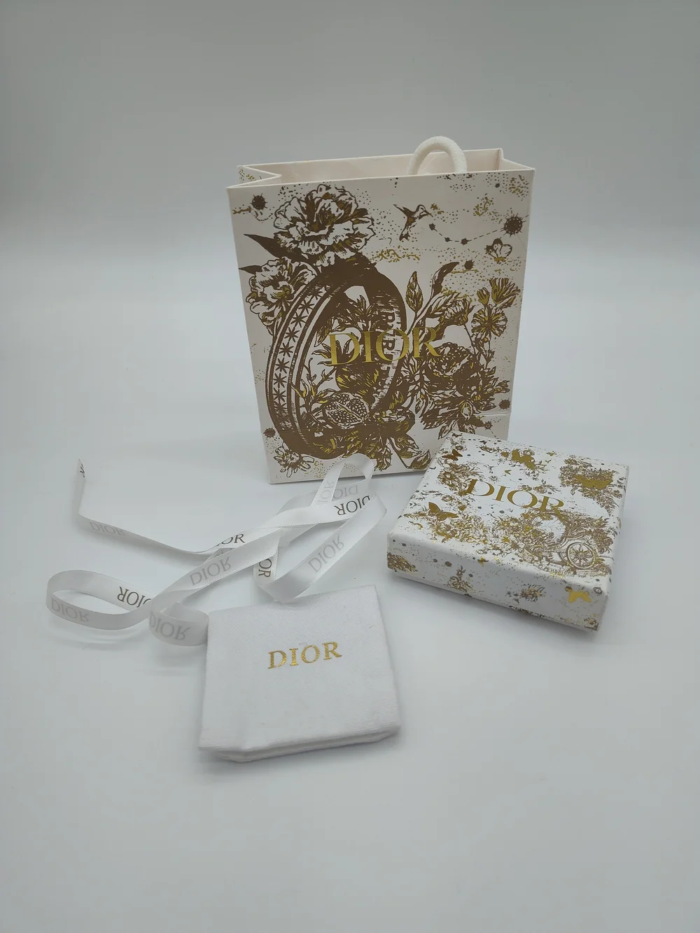 DIOR Limited Edition Gold Foil Butterfly Gift Bag Box Ribbon Dust Bag Set